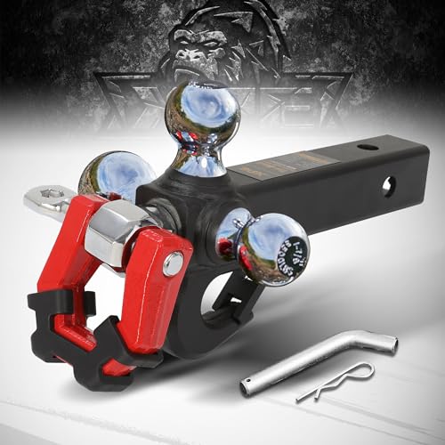 XPE 5 in 1 Trailer Hitch Tri-Ball Mount with Hook & Shackle Fits 2" Receiver with Chrome Hitch Ball(1-7/8",2",2-5/16"), 10,000LBS MAX GTW, Red-X-2220-RS