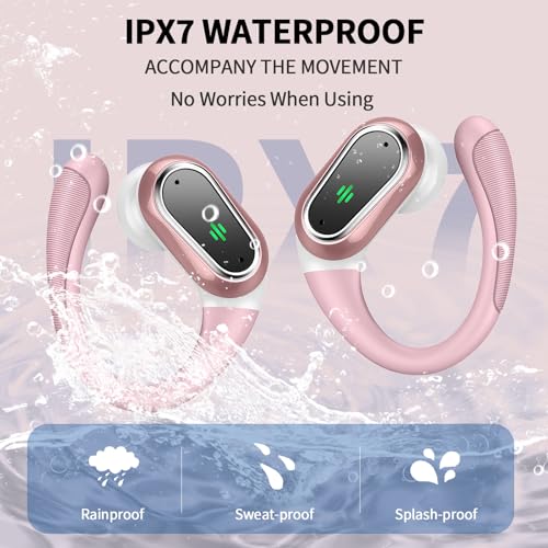 Image of Wireless Earbuds, 2026 Bluetooth 5.4 Headphones Sport, 50Hrs HiFi Stereo Deep Bass Over-Ear buds with ENC Noise Cancelling Mic, IP7 Waterproof & LED Display Earphones with Earhooks for Workout /Running