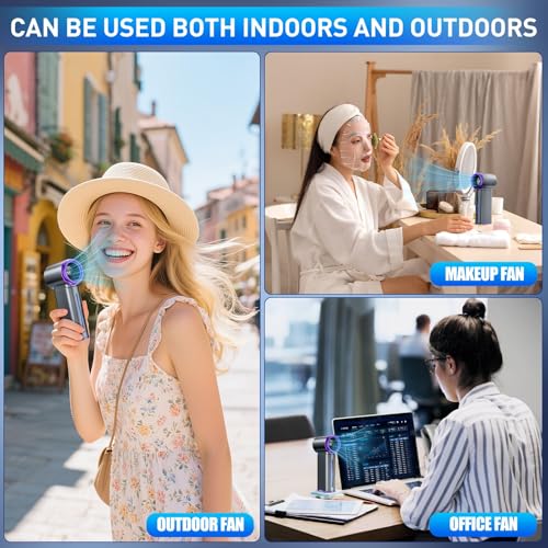 Portable Misting Fan - Handheld Mini Turbo Fan - 5000mAh Rechargeable Personal Mister Fans with Digital Display, 199 Speeds Adjustable, Birthday Gifts for Women Men Travel/Outdoor/Home/Office (Grey) - Thumbnail 4