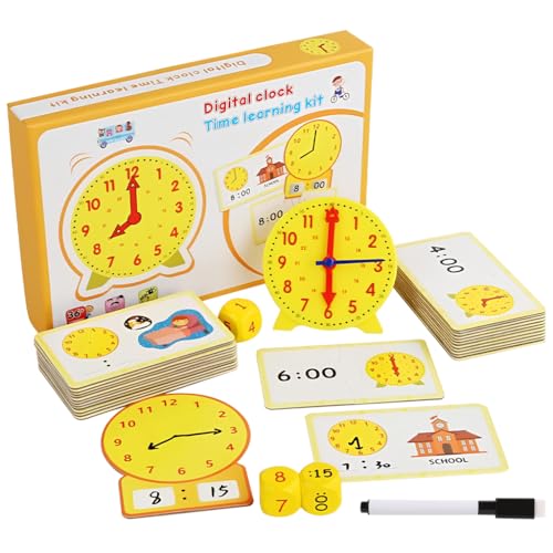 Image of PATPAT Flash Cards for Kids Visual Learning Clock Chart, Autism Learning Resources Time Activity Set Develop Study Time Skills, Montessori Learning Kids Toys for 2-5 Years boy at Home, School