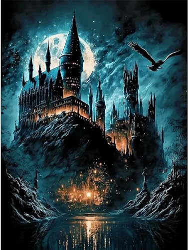 Hjjdiyes Dipinto da Numero per Adulti - Castello di Harry Potte - Grande Kit fai da te a Olio