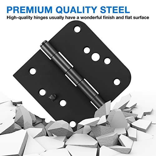 3 Pack Black Door Hinges 4 Inch Interior Hinges Matte Black Door Hinges 4 Inch Square Rounded 5/8" Radius Corner Hinges For Doors Reversible Full Mortise Combination 4 In Door Hardware #TOP5