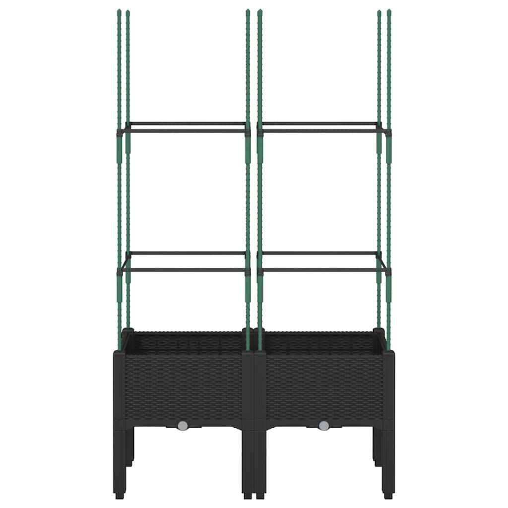 Pflanzkübel mit Rankgitter Schwarz 80x40x142,5 cm PP, Garten Balkonkasten mit Bewässerung und Abflussloch, Hochbeet Kasten für Kletterpflanzen, Indoor Outdoor geeignet, Rattan-Optik