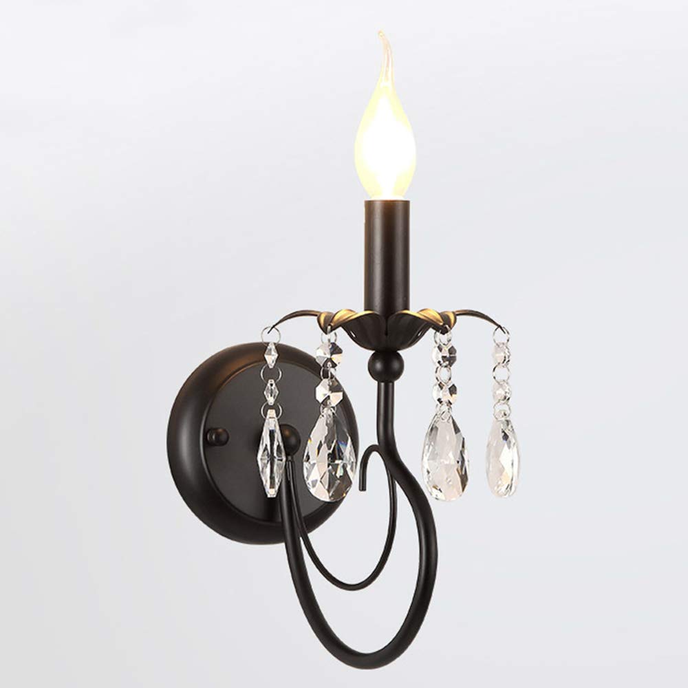Wandlampe Modern Einfachheit wandleuchte Klares Kristall Wandlicht Schwarz Eisen Wandstrahler Halle Wandbeleuchtung Wohnzimmer-leuchten Schlafzimmer-lampe esstisch e14