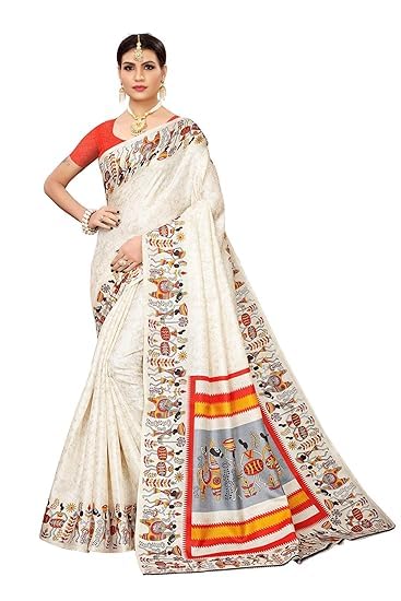 HAZDEAL Women's Printed Khadi Silk Saree With Unstitched Blouse Piece | Indian Printed Saree for All Occassion