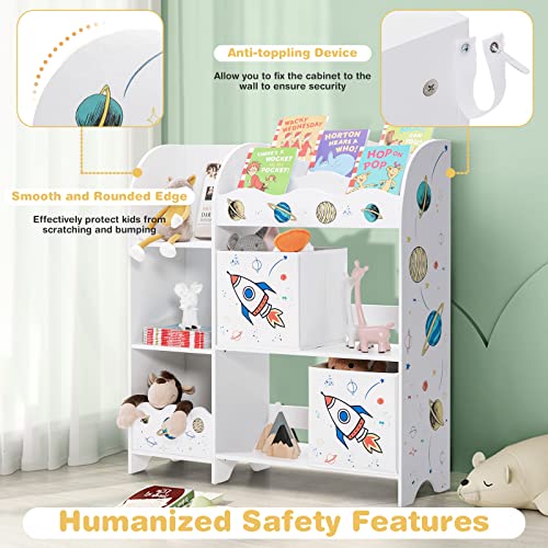 Honey Joy Kids Toy Storage Organizer, Wooden Storage Unit With 2 Storage Boxes, Toddler Storage Display Bookshelf Daycare Furniture For Playroom, Children’s Room, Living Room(Rocket) #TOP7