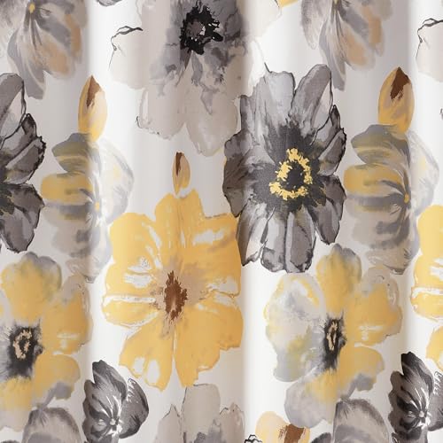 Image of Lush Decor Leah Floral Shower Curtain, 72 inch W x 72 inch L, Yellow & Gray - Fabric Shower Curtains - Watercolor Botanical Bathroom Curtain - Farmhouse & French Country Decor