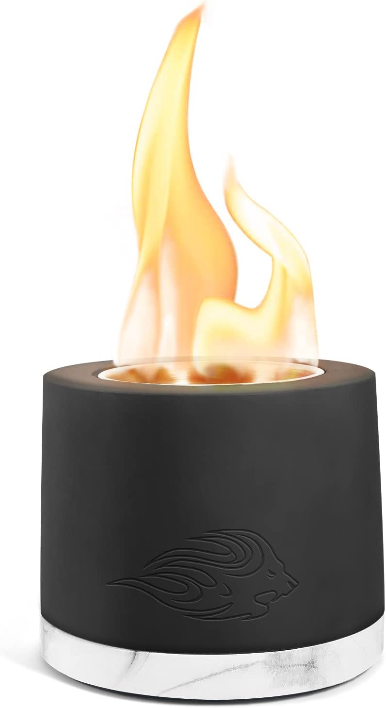 Concrete Tabletop Fire Pit Bowl - Table Top Portable Rubbing Alcohol Fireplace Indoor Outdoor Decor Long Time Burning Smokeless Odorless Smores Maker White Elephant Gift