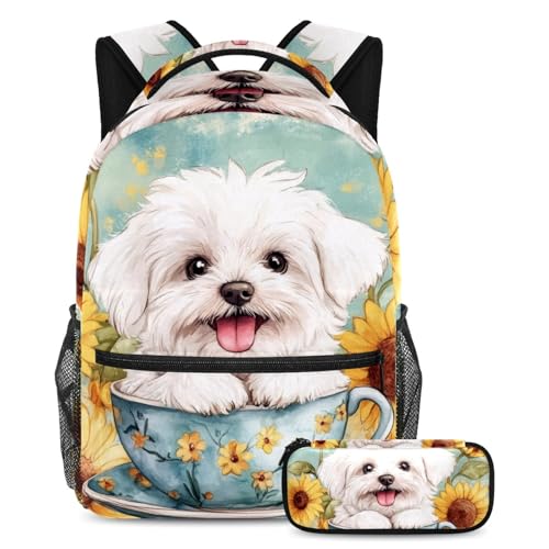 Sac à dos tournesol 2 pièces avec trousse scolaire de grande capacité pour ado