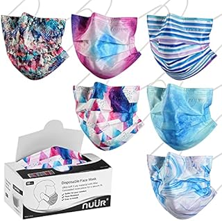 NUÜR Disposable Face Mask, 3Ply Mask with Filter Layer and Elastic Earloop, Retail 50pcs/box