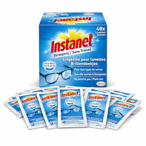 Instanet - Lot de 48 - Lingettes Nettoyantes pour Lunettes Individuelles – Sans Alcool, Sans Traces, Extra Douces – Compatibles Tous Types de Verres –...