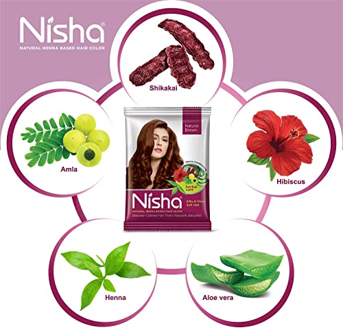 Nisha Hair Color Dye Henna Based Natural Hair Color Powder Without Ammonia Natural Brown Colour 15Gm Pack of 10
