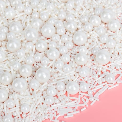 Image of Edible White Sprinkles for Cake Decorating,Edible Pearl Jimmies Sugar Mix Size 130g /4.58oz,Baking Candy Decorations,Cupcake Toppers,Cookie Donuts Ice Cream Dessert Decorating,Wedding Birthday Party Supplies