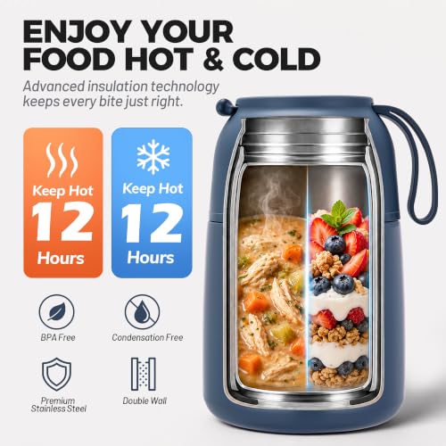 Image of Itslife Insulated Thermo Food Jar for Hot & Cold Food for Adult, 17 oz Soup Thermal Hot Food Containers for Lunch, Triple Layer Insulation Stainless Steel Food Jar with Spoon