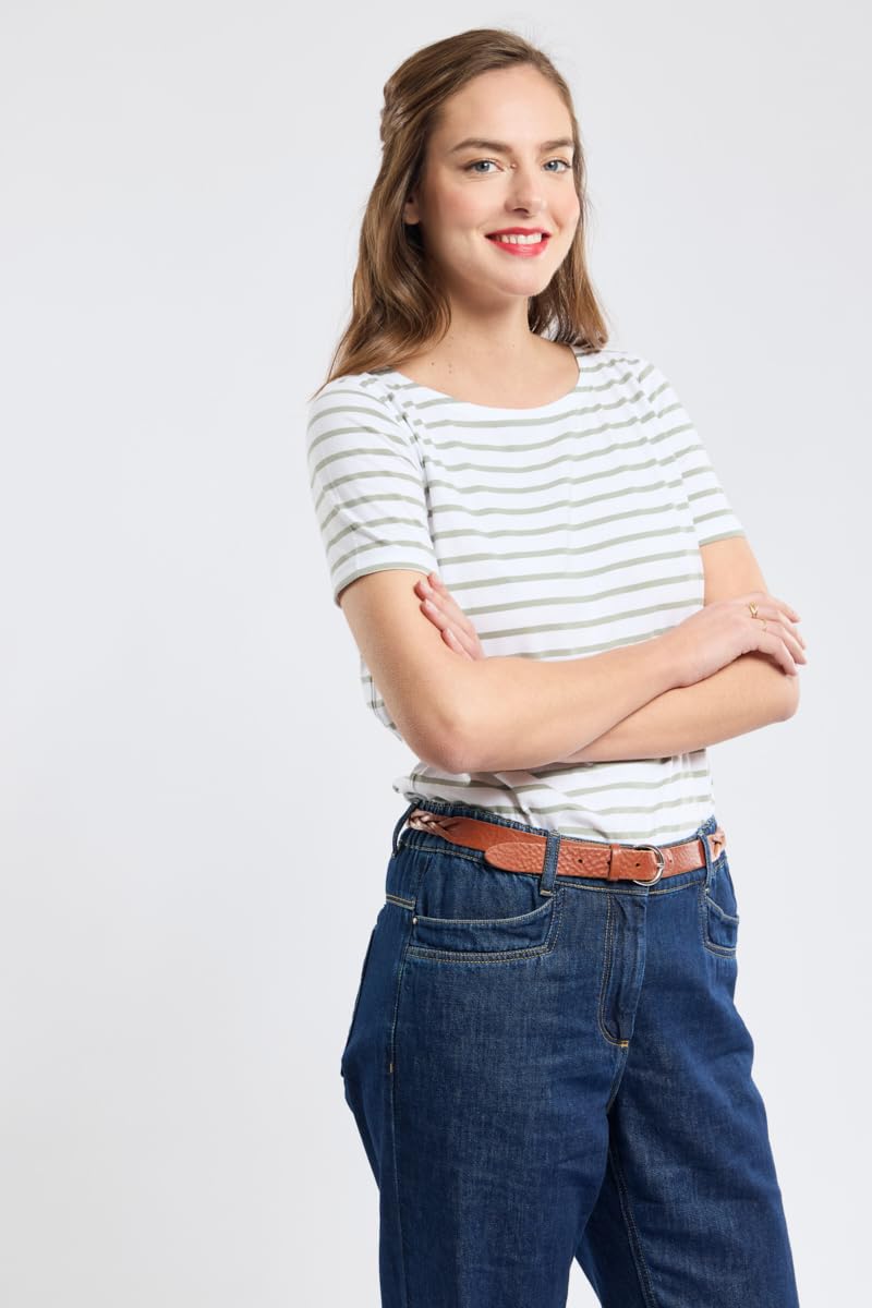 Armor Lux Marinière Manches Courtes et Col Bateau en Coton Léger Femme T-Shirt