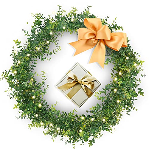 Artflower 2 Pack Artificial Eucalyptus Garland, 6Ft/Pcs Faux Eucalyptus Vines Greenery Garland Fake Hanging Eucalyptus Leaves Plant With Led Light String Wedding Backdrop Arch Wall Decor, Grey Green #TOP2
