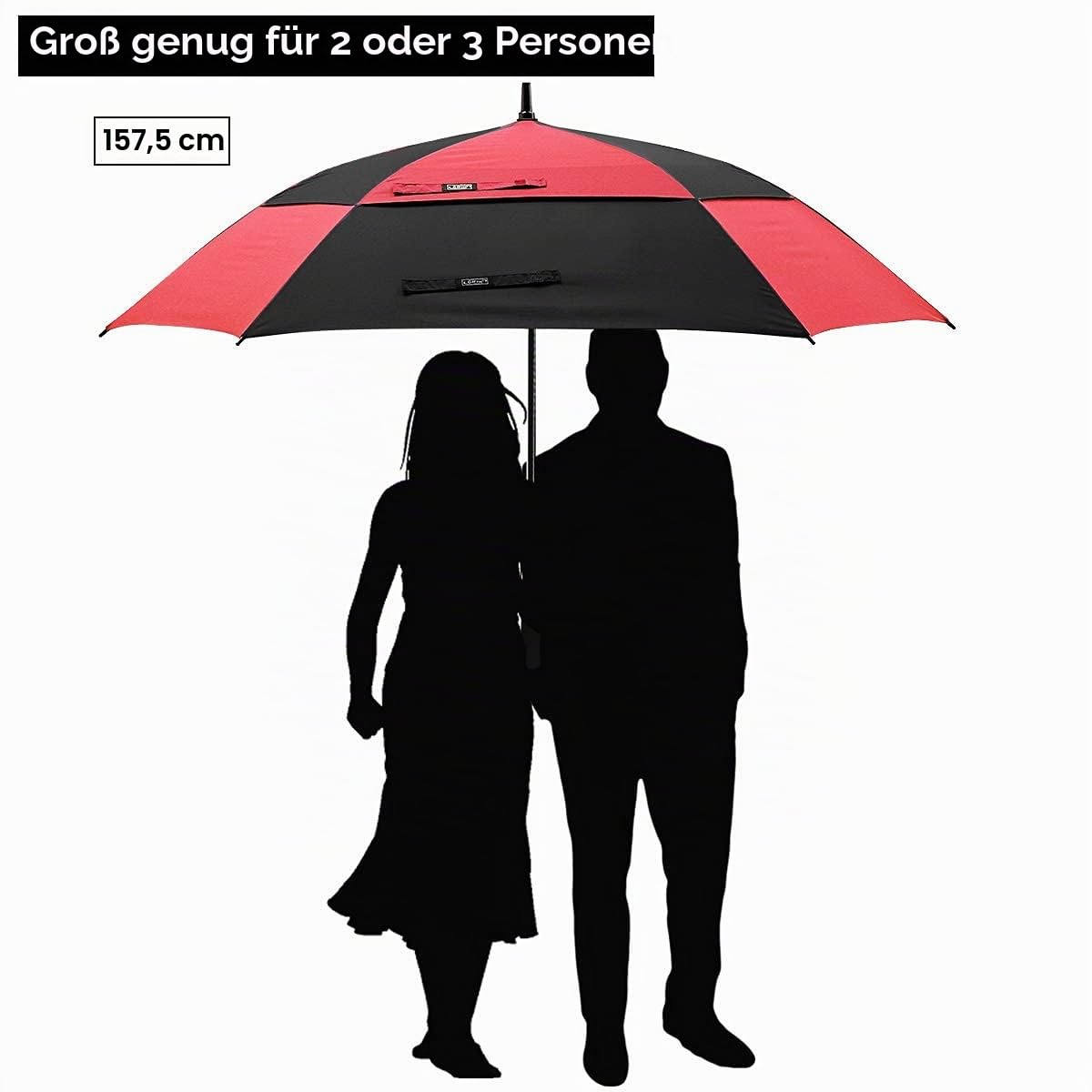 G4Free 62 Inch Quadratischer Golfschirm Übergroß Doppelt Überdachung für 2-4 Personen Großer Regenschirm Winddichter XXL Stockschirm Automatik Auf, Rot/Schwarz