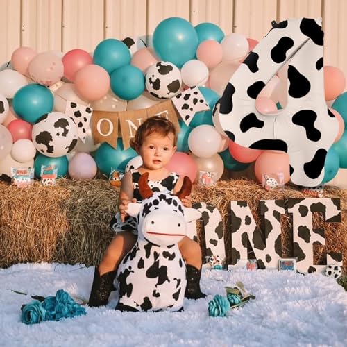 Image of 40 Inch Cow Print Balloon, Number 4 balloons Cow Balloons for 4st birthday decoration, Large Cow Number Balloons for western party decorations Baby Shower Animal Theme Party Holiday Decor