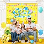 Cartoon Sponge Balloon Arch Kit-Blue Green Yellow Balloons Birthday Decorations For Boys girl,Party Decor Supplies Girls Including Happy Birthday Backdrop - Image 5