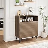 Aparador rústico moderno para comedor y entrada - Estantes ajustables y 2 puertas - Buffet organizador compacto ideal para cocina y estación de café - Madera sólida - Diseño versátil para el hogar