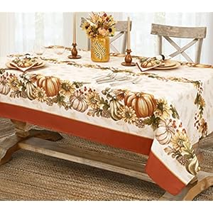 Newbridge Thanksgiving Brilliant Autumn Harvest Bordered Rectangle Fabric Tablecloth, 60 x 102 Inch, Fall Pumpkin and Sunflower Cottage Print Soil Resistant Table Cover for Holiday Party Dining Newbridge Thanksgiving Brilliant Autumn Harvest Bordered Rectangle Fabric Tablecloth 60 x 102 Inch Fall Pumpkin and Sunflower Cottage Print Soil Resistant Table Cover for Holiday Party Dining