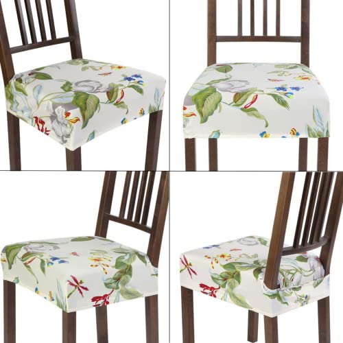 Searchi Stretch Dining Chair Seat Covers Set Of 4, Soft Removable Washable Seat Covers For Dining Chairs, Dining Room Seat Cover Slipcover Protector (Rear-Covered, Beige Flower) #TOP6