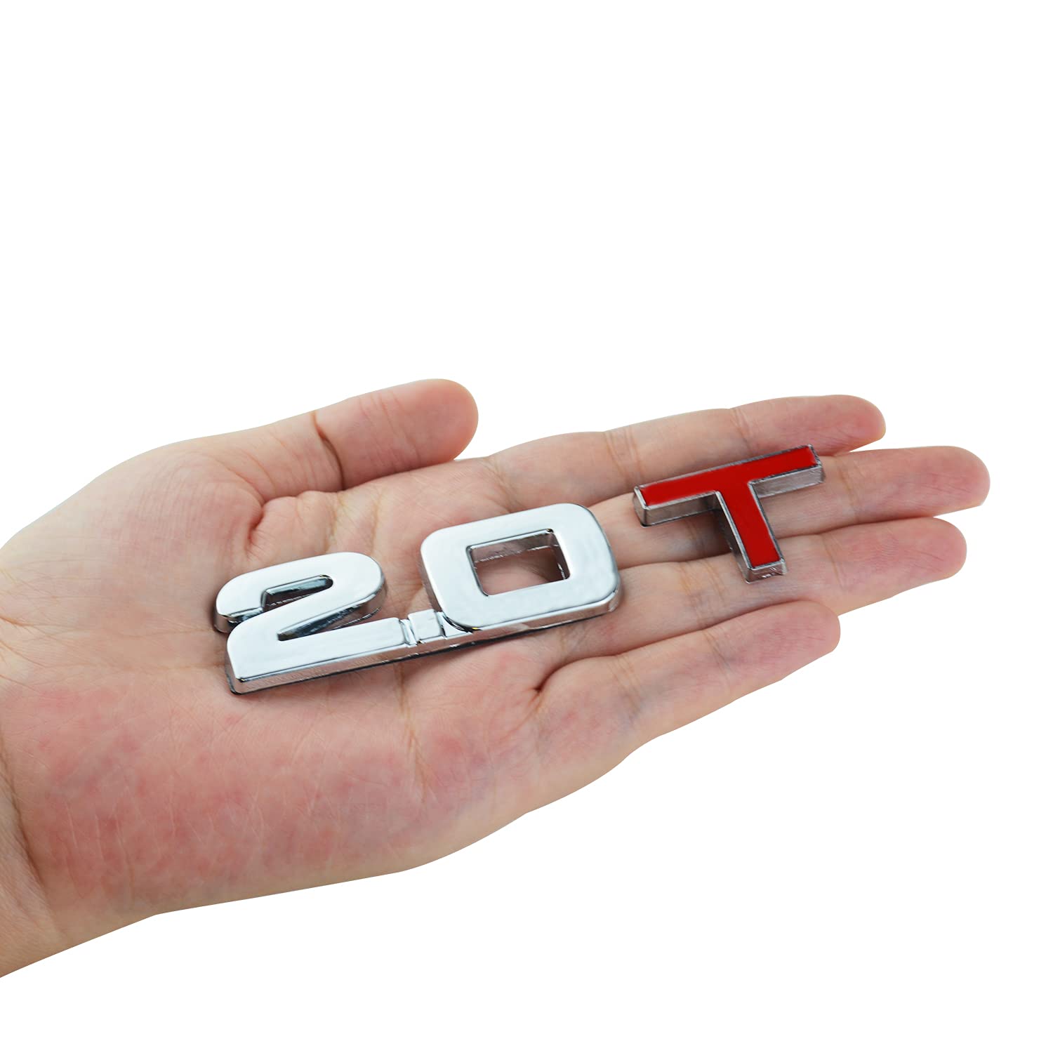 1Pc 2.0T 2.0 T Turbo Metal Trunk Emblem Badge Decal Sticker fit for Universal Car Truck (Chrome Red)