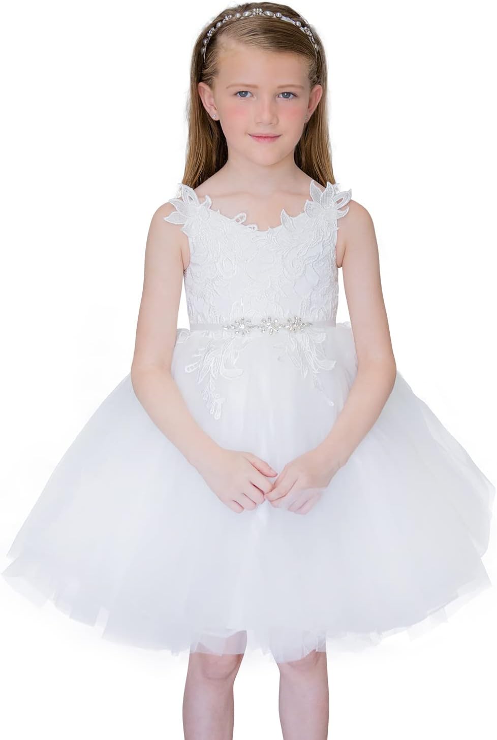 PLUVIOPHILY Lace Tulle Straps Wedding Flower Girl Dress Junior Bridesmaid Dress
