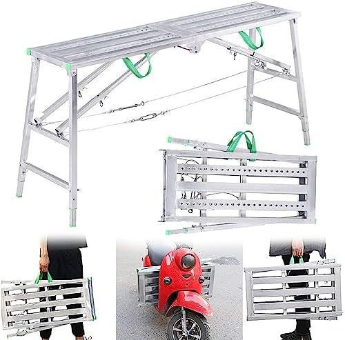 Multipurpose Scaffolding Equipment Adjustable Height Work Platform Portable Folding Scaffold Tower Ladder Stool Work Ben for Renovation Washing Vehicles Cleaning DIY 180cm