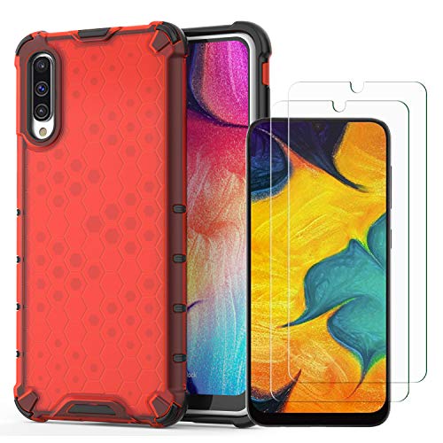ZCHENG Samsung Galaxy A70 Case and Screen Protector, Heavy-Duty Rugged Anti-Shock Protection Shock Absorption Technology +[2 Pack] 9H Tempered Glass,Suitable for Samsung Galaxy A70 Smartphoneï¼ˆRedï¼‰