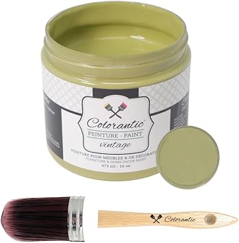 Colorantic-Bundle Light Green Chalk Paint Kiwi,16 Oz and Oval Purple Chalk Paint Brush