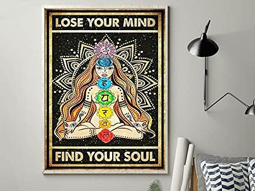 HOUVSSEN Lose Your Mind Find Your Soul Yoga Hippie Girl Position Mandala Vintage Full Metal Tin Signs 8x12 Inch Tin Sign/Poster Metal