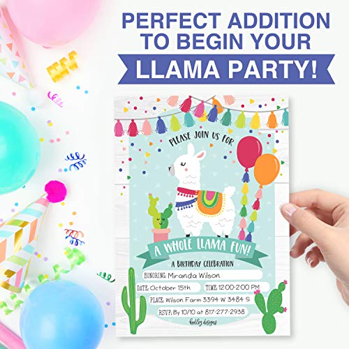 Image of Hadley Designs Kids Birthday Invitations For Boys and Girls Mexican Theme - 25 Llama Birthday Party Invitations For Boys, Fiesta Invites For Girls, Cute Alpaca Cactus Party Supplies, Made In USA