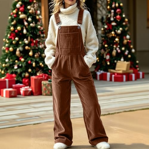 WWPPAION Casual Jumpsuits For Women Fall Corduroy Overalls Winter Sleeveless Adjustable Strap Wide Leg Jumpsuits With Pocket - image 3