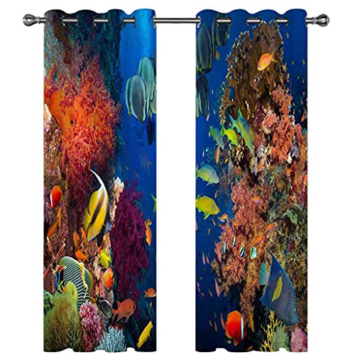 Rideaux à oeillets 100% polyester phonique motif poisson 3D - 3