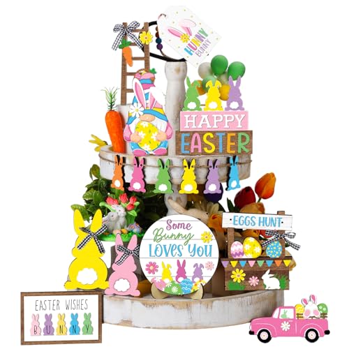 Decoración de bandeja de Pascua y adornos de madera rústicos para mesas 2