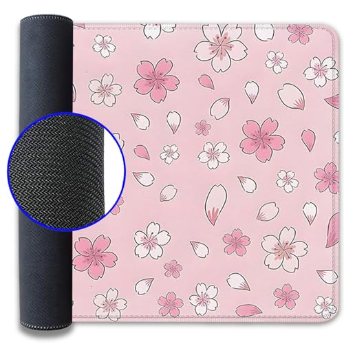Image of Japanese Cherry Blossoms Extended Desk Pad Mouse Pad,Large Gaming Floral Mouse Mat with Stitched Edges,Non-Slip Rubber Base Mousepad for Office Computer Keyboard Laptop Home(27.5X11.8 in)