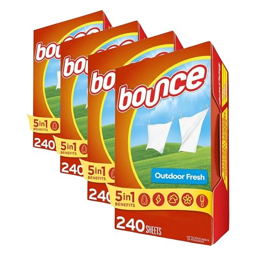 Image of Bounce Fabric Softener Sheets,Outdoor Fresh Scent,240 Count (Pack of 4)