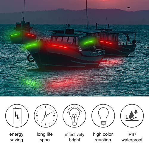 Obcursco Boat Navigation Lights, (1 Pair) 12 Inches Led Navigation Lights For Boats, Boat Lights Bow And Stern For Marine, Kayak, Jon Boat, Bass Boat, Fishing Boat And Pontoon (Red And Green) #TOP3
