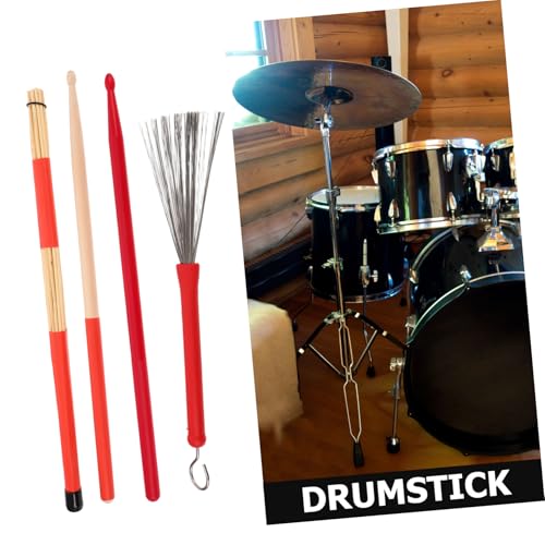 Juego de baquetas no deslizantes de madera Toddmomy con 19 cepillos de nailon, mango de goma roja, cepillos metálicos para batería y bolsa de almacenamiento para jóvenes bateristas, instrumentos de percusión acústica y jazz miniatura 7