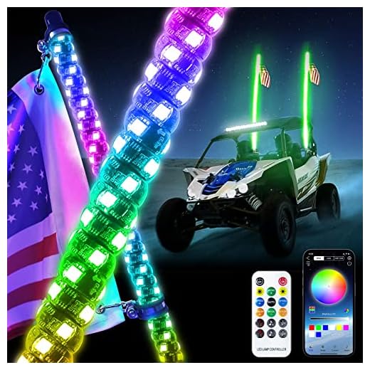 2PCS 3FT LED Whip Lights,RF Wireless Remote,500 Kinds Patterns 600 Kinds of Color Combinations,RGR Chasing Lighted Antenna Whips,for UTV, ATV, Off Road, Truck, Sand, Buggy Dune, RZR.