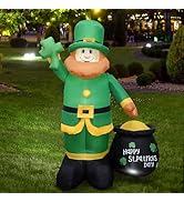 DearSun 6FT H St. Patrick's Day Inflatable Giant Green Leprechaun Holding Shamrock with Pot of Go...