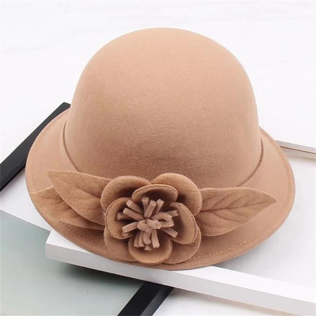 LYGBAOFUL Damski kapelusz typu Bucket w stylu vintage z wełnianego filcu z motywem kwiatowym, w cieplejszym stylu melonika na zimę