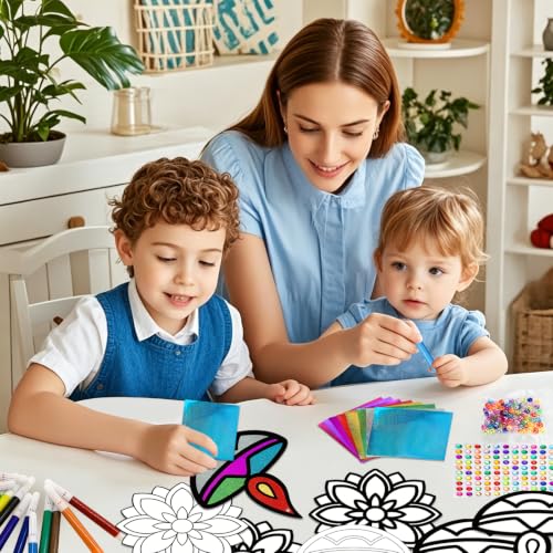 ANYMONYPF 24 Set Happy Diwali Craft Kits Diwali Foil Art DIY Mandala Flower Rangoli Hanging Lantern Festival of Lights Deepavali Paint Craft for Indian Temple Sunday Activity Supplies - Image 6