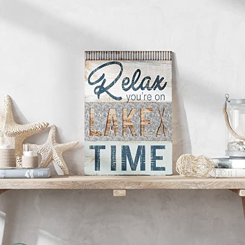 Barnyard Designs 'Relax You're On Lake Time' Lake House Decor For The Home, Hanging Lake Wall Decor Lake Sign, Lake House Metal Sign For Lake House Kitchen, Rustic Lake Decor For Home Sign, 14" X 20" #TOP3
