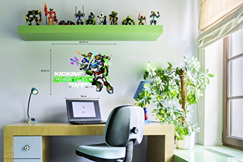 Image of Asian Paints Wall Ons Original TMNT 'XL' Wall Decal - 'Kicking Cosmic Shell' DIY Removable Peel and Stick Wall Sticker - 'Covers H 1.5 ft x W 2 ft on The Wall' Kids Room Decor