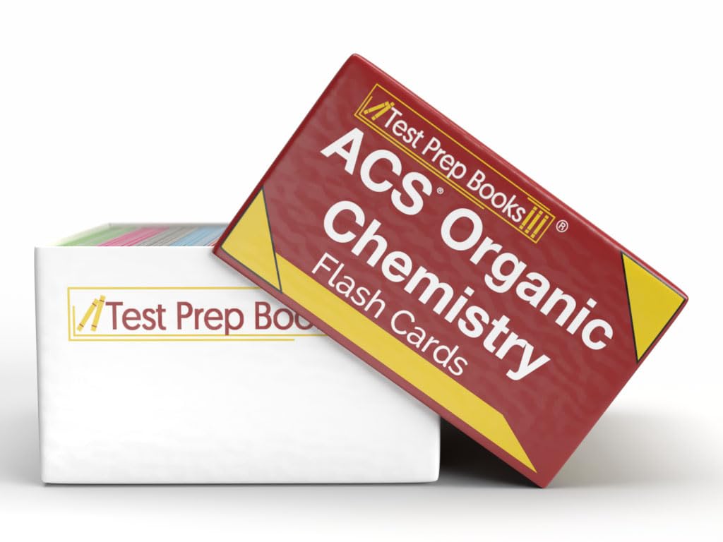 Tarjetas de estudio de química orgánica ACS 2024-2025: Revisión del examen de química orgánica ACS y preguntas de prueba de práctica [tarjetas a todo color]