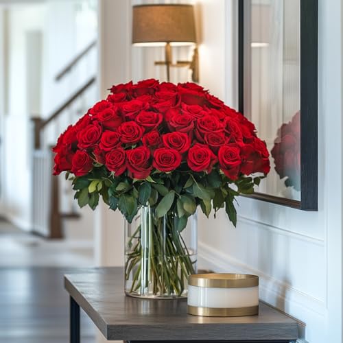Globalrose Red Roses- 50 Fresh Cut Flowers- Beautiful Gift For Birthday thumb #7