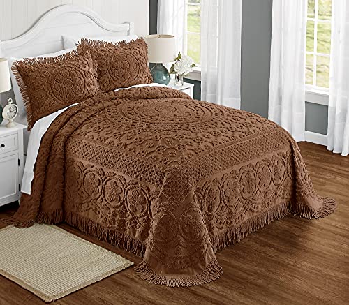 Montgomery Ward Emily Floral Chenille Bedspread, Soft Cotton Comforter, California King Size Quilt in Chocolate - Luxury Hotel Bedding, California King Bedspread (Chocolate, California King)
