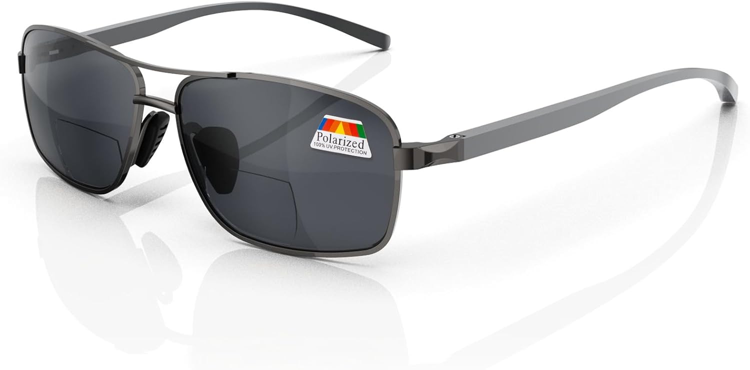 LianSan Retro Polarized Bifocal Sunglasses for Men Women,Metal Frame Top Clear Sun Readers with UV Protection Anti Glare(Gunmetal,2.50x)